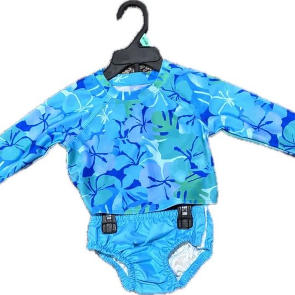 Wonder Nation Baby 6-9M Diaper Rashie Swim Set Soft Hibiscus UPF 50+